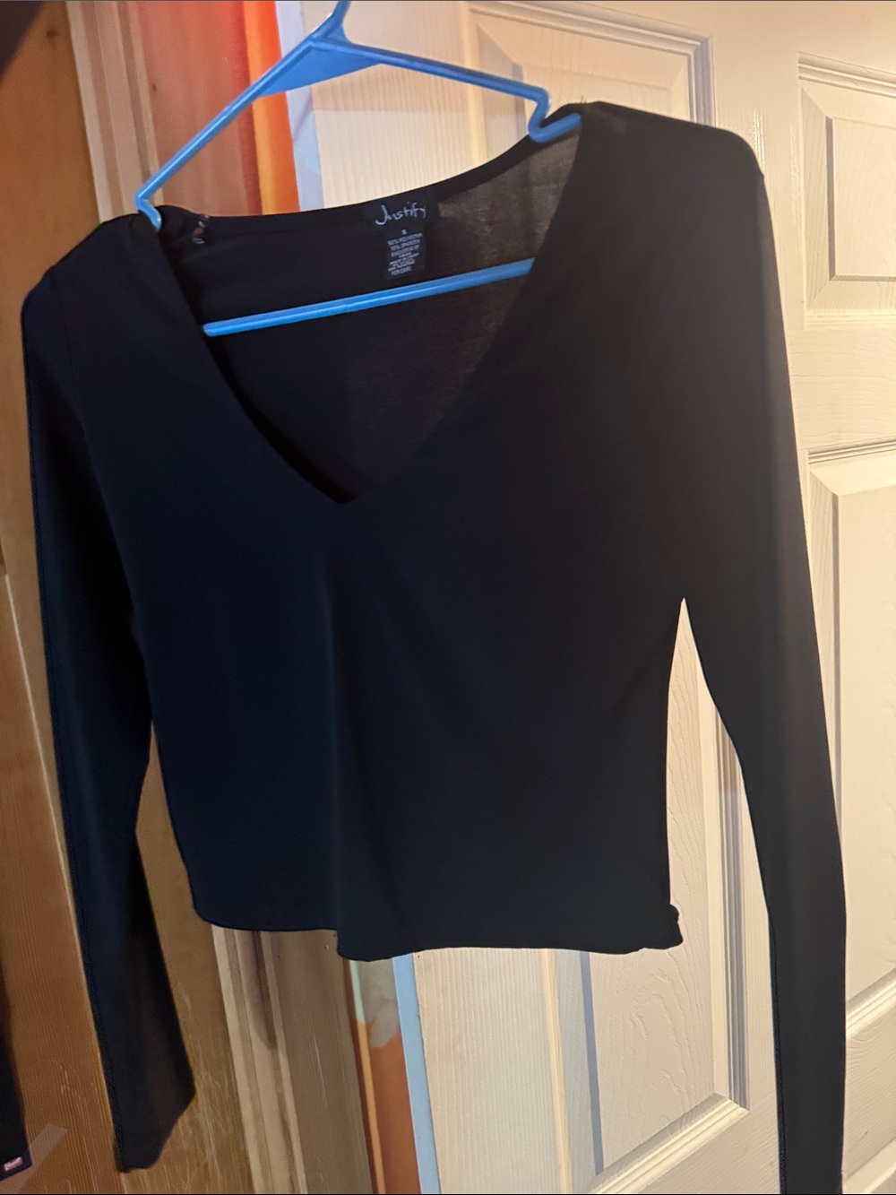 Justify Black V-Neck Long Sleeve Crop Top